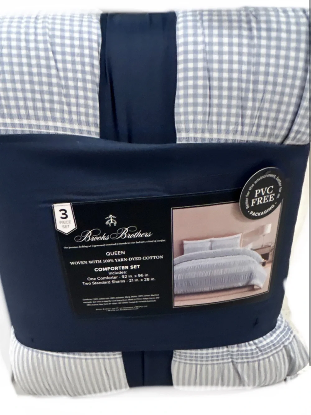 Brooks Brothers Blue and White Checkered Full/Queen Cotton Comforter Set 88”x96”